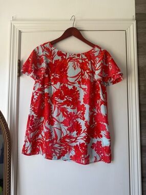 Banana Republic Red Floral Off-Shoulder Blouse